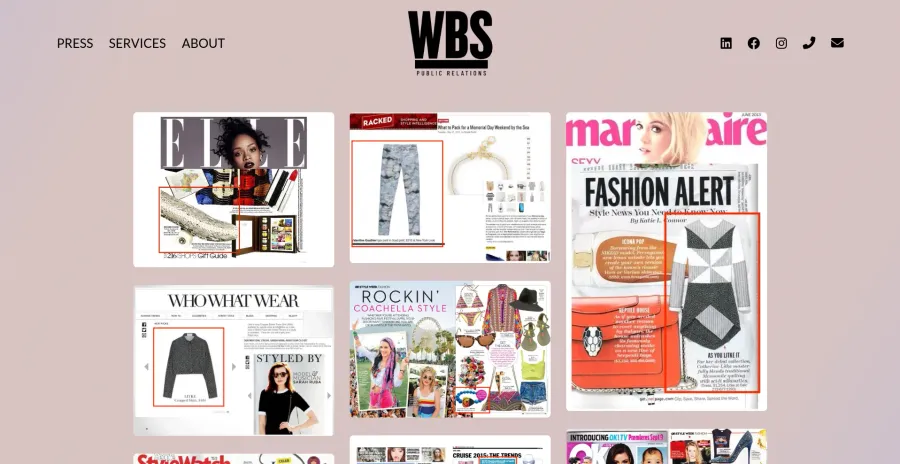 screenshot of WBS Public Relations desktop site